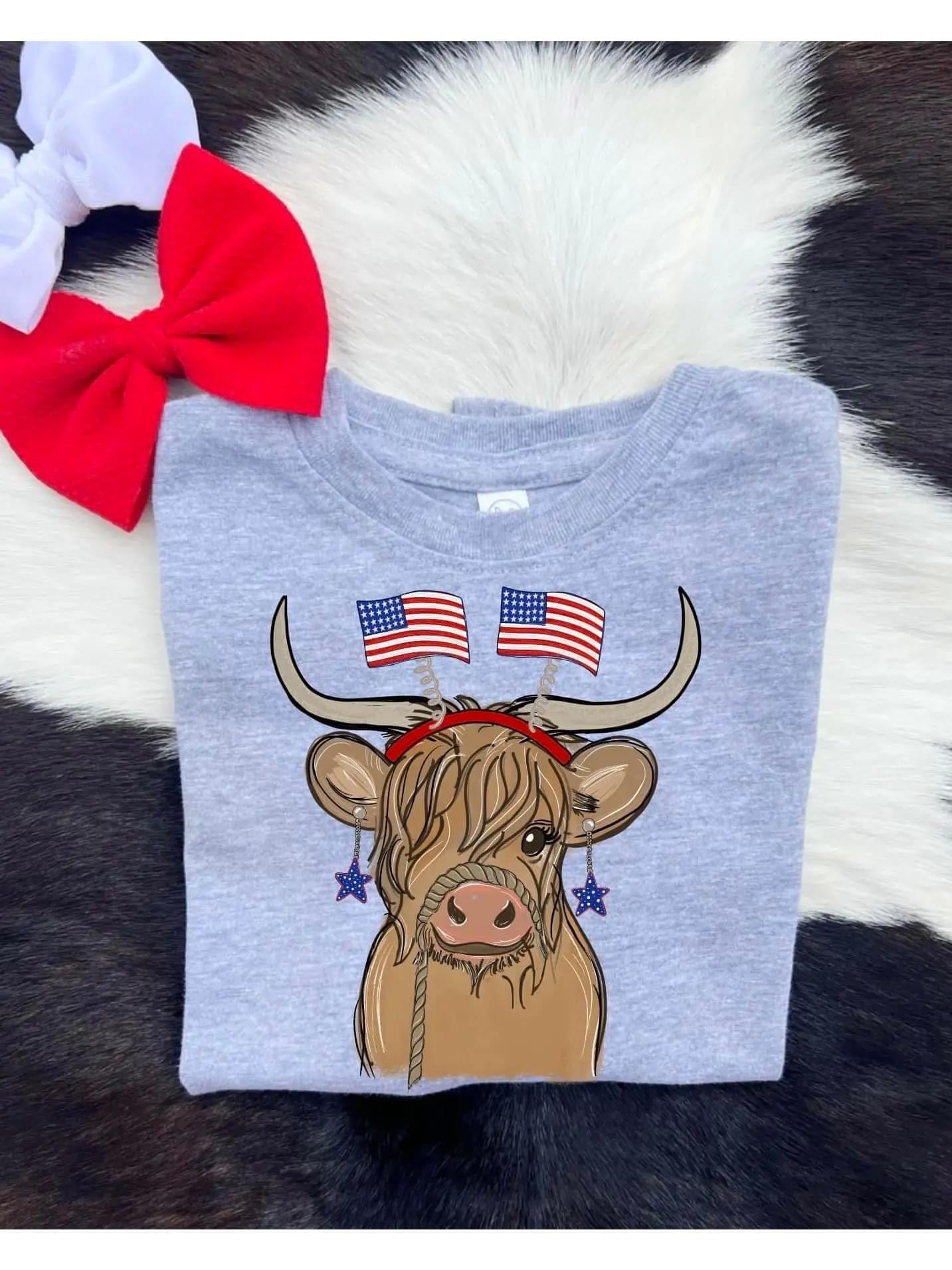 Patriotic Highland Cow Tee