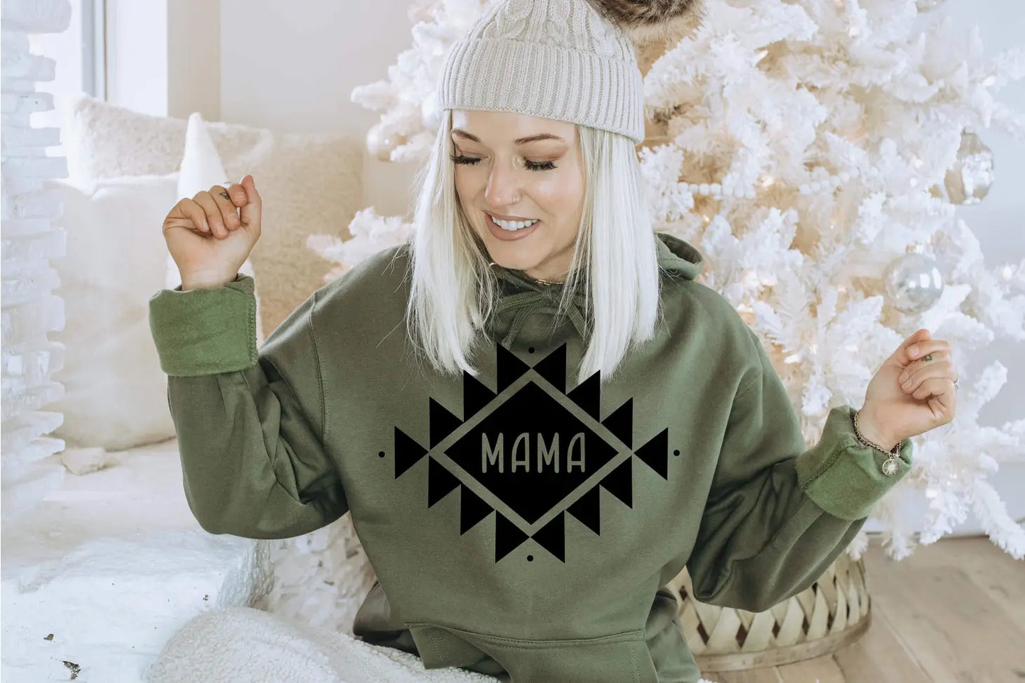 Olive Aztec Mama Hoodie