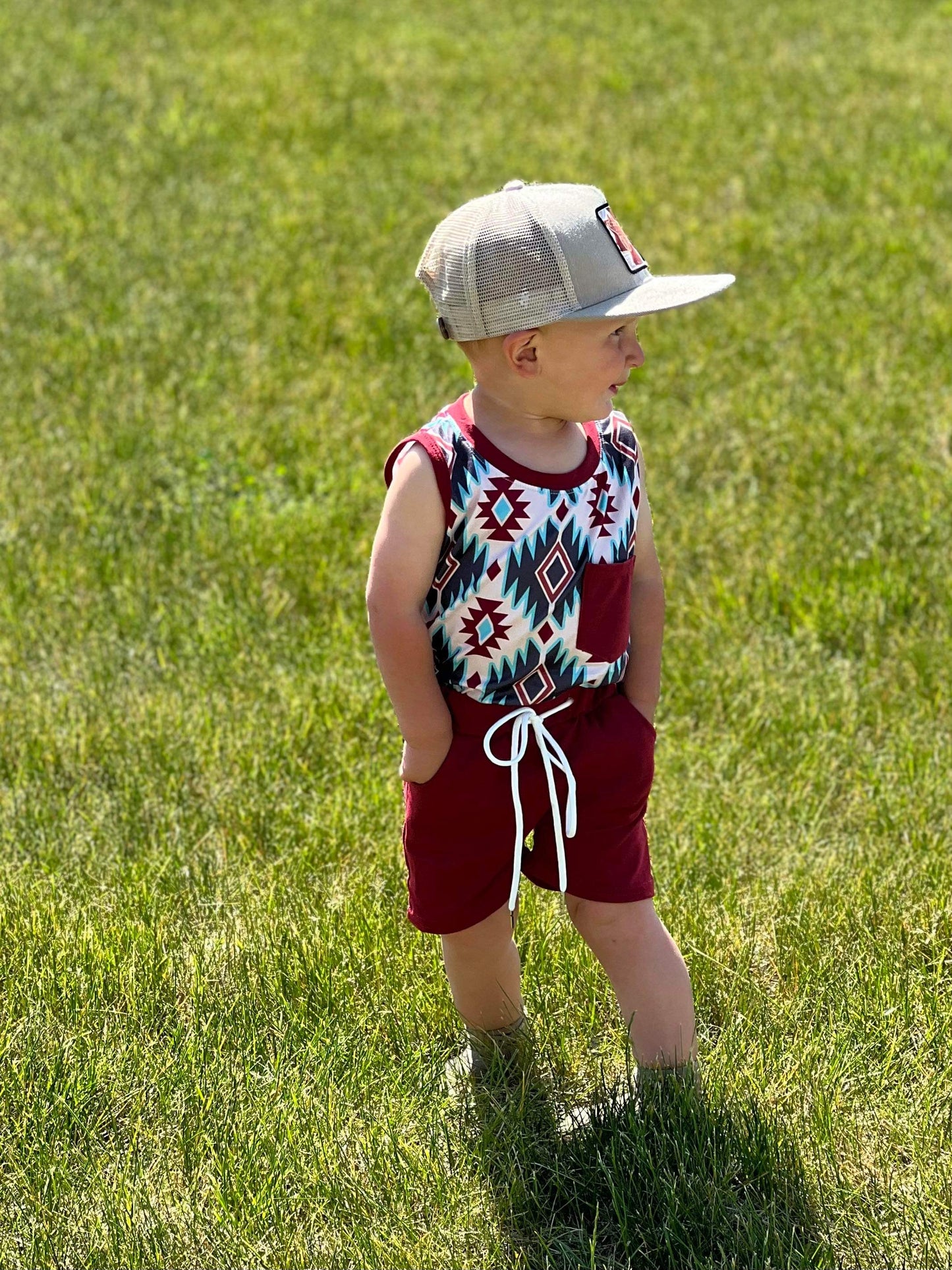Burgundy Aztec Shorts Set