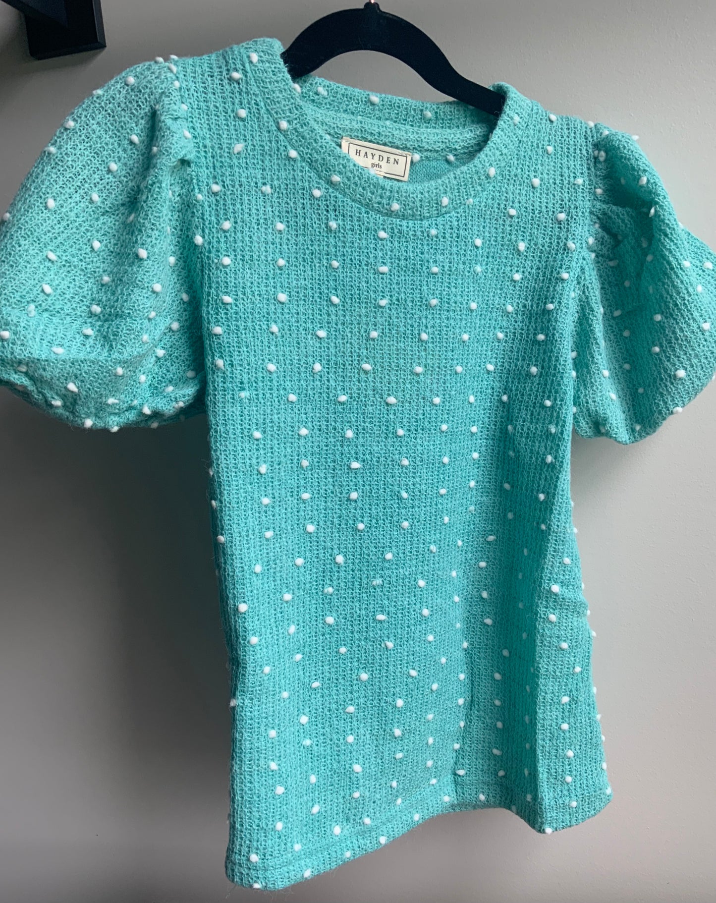 Aqua Swiss Dot Puff Sleeve Top