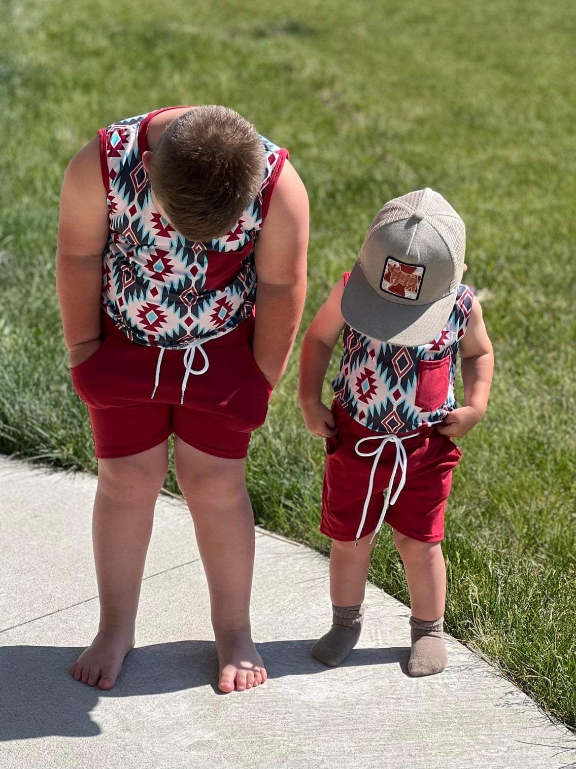 Burgundy Aztec Shorts Set
