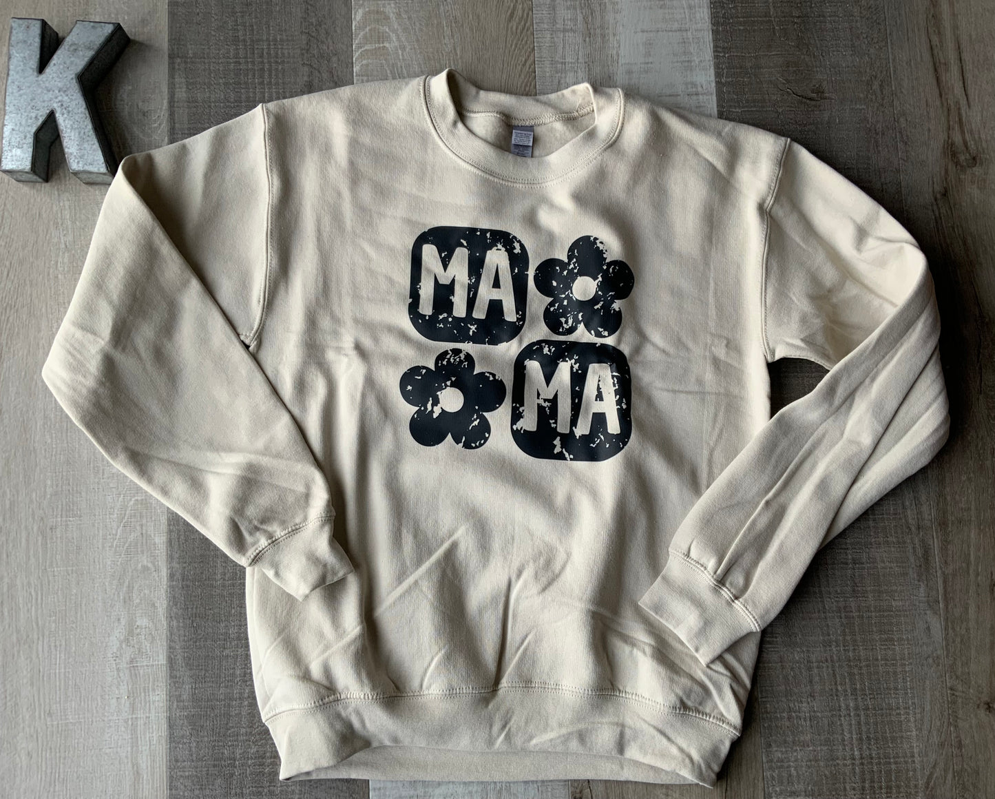 Beige Mama Retro Floral Crewneck Sweatshirt