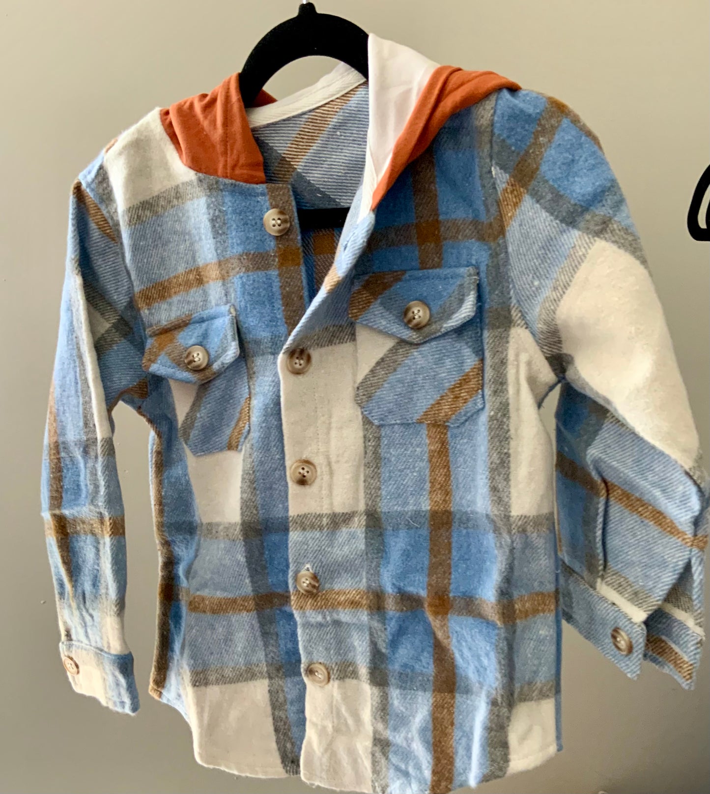 Orange & Blue Hooded Flannel