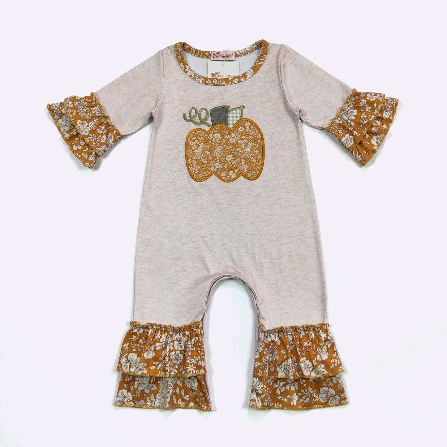 Floral Pumpkin Embroidered Romper