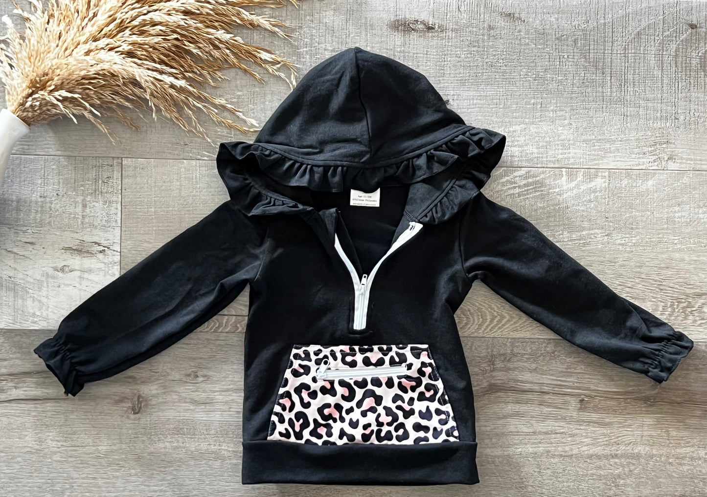 Black Hoodie with Leopard Detail