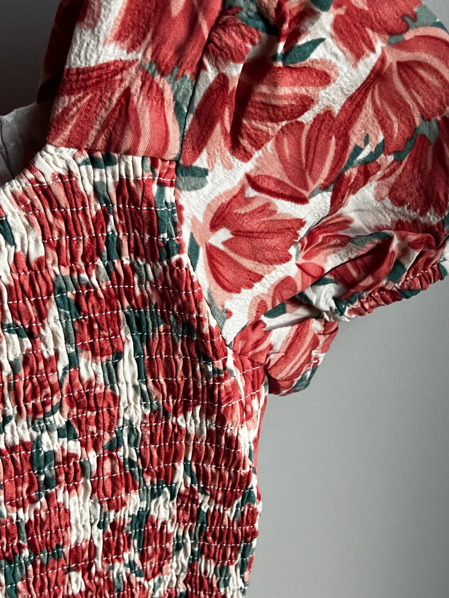 Coral Floral Rouche Blouse
