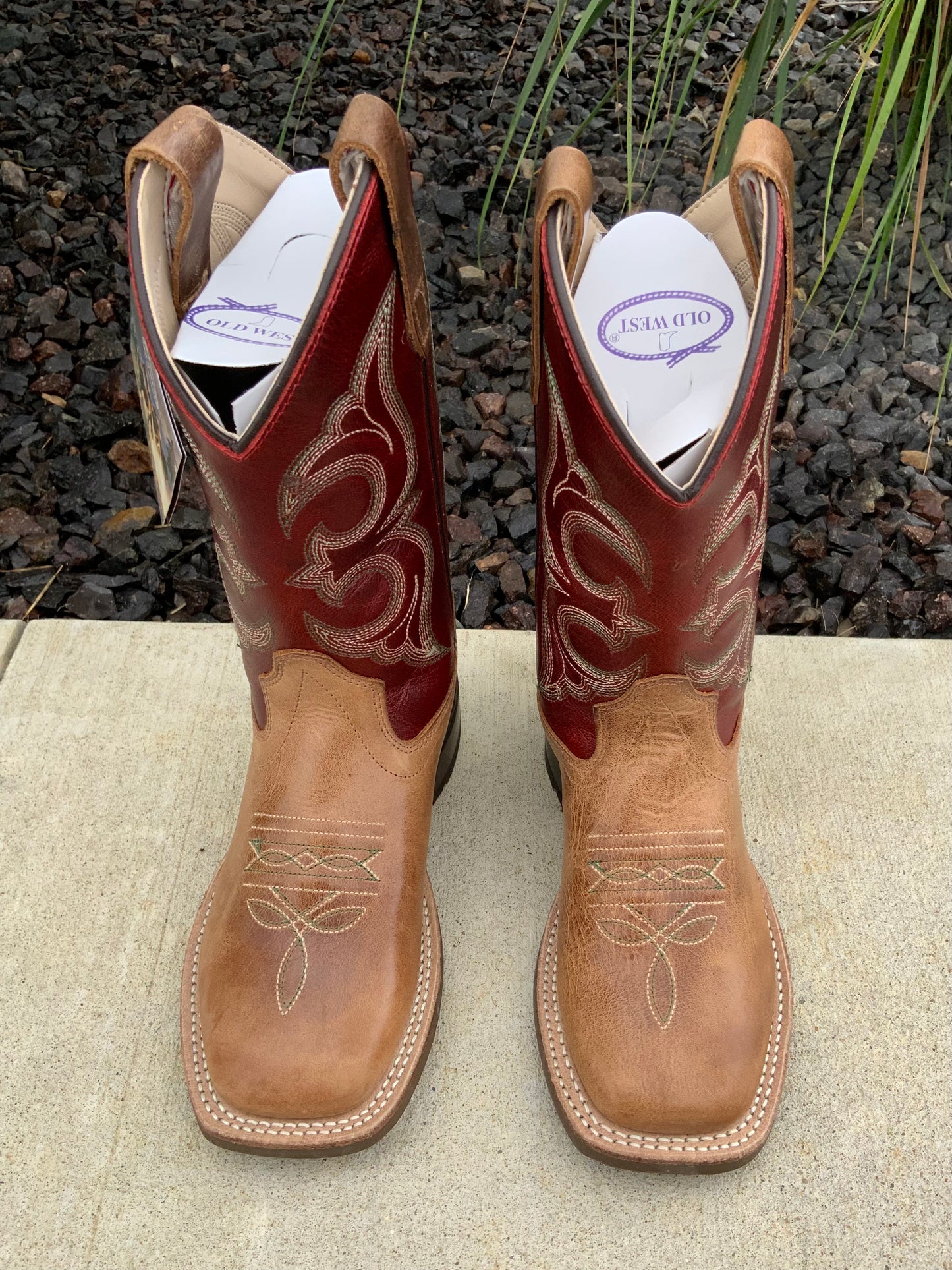 Cactus Tan Square Toe Boot w/ Red Top