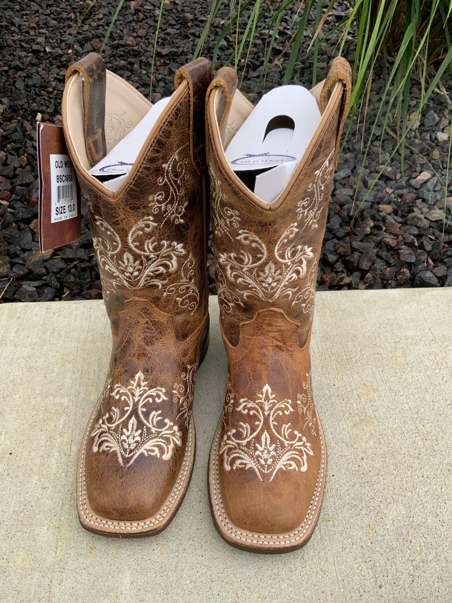 Brown w/ Ivory Stitched Square Toe Boot