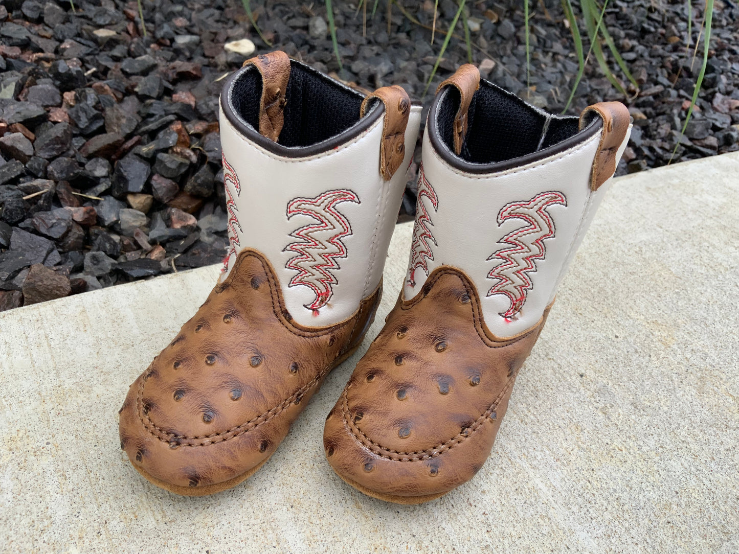 Brown Ostrich Print Square Toe Boot