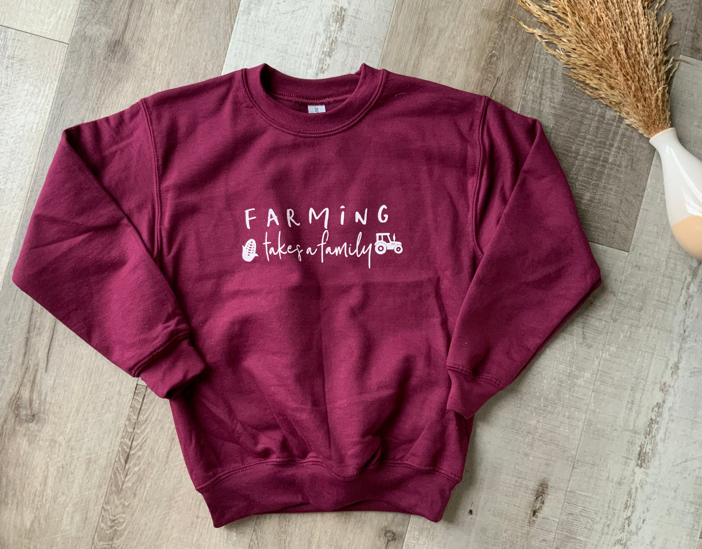 Farming Takes a Family Maroon Crewneck Sweatshirt