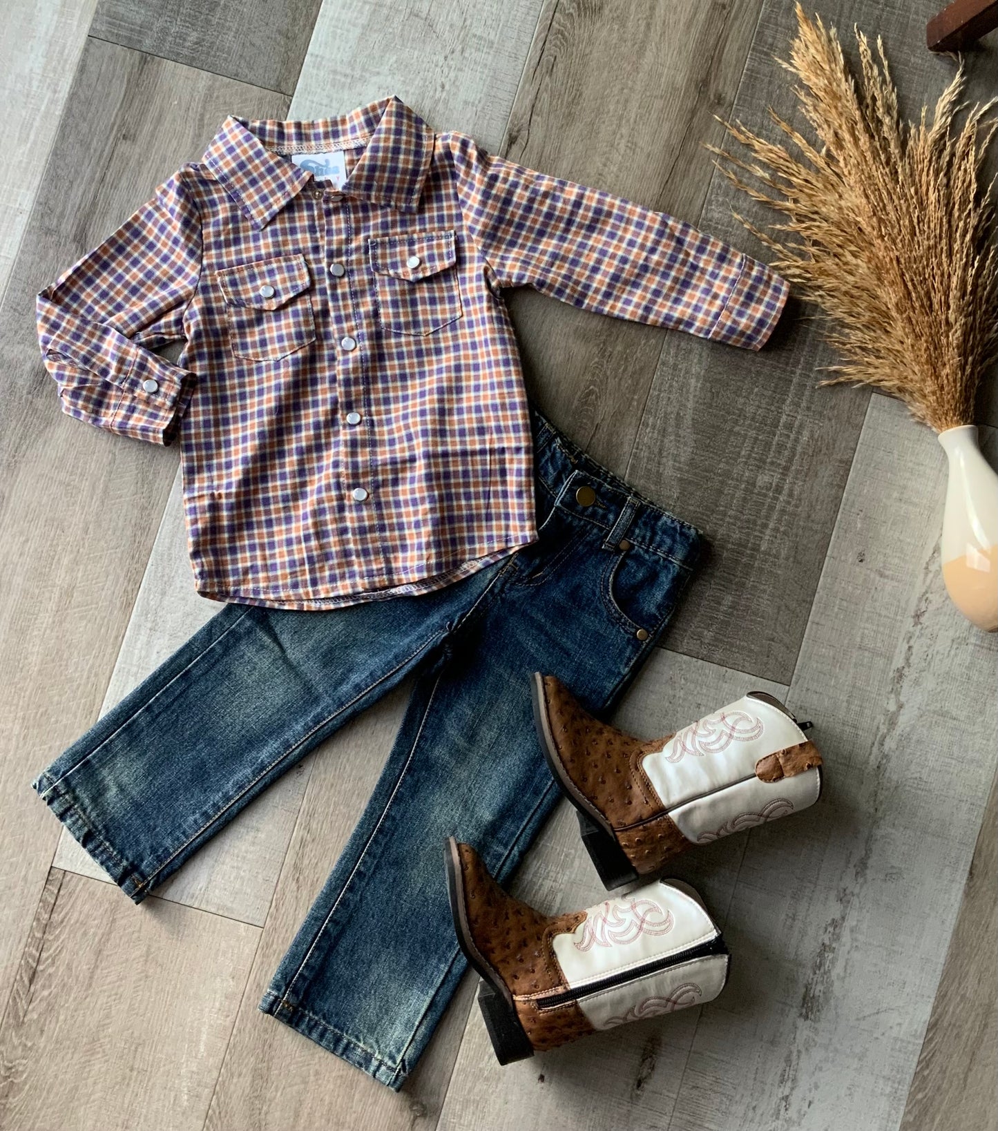 Orange & Purple Plaid Pearl Snap