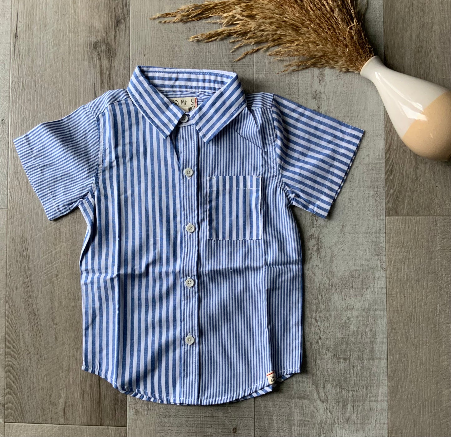Blue & White Stripe Woven Button Up