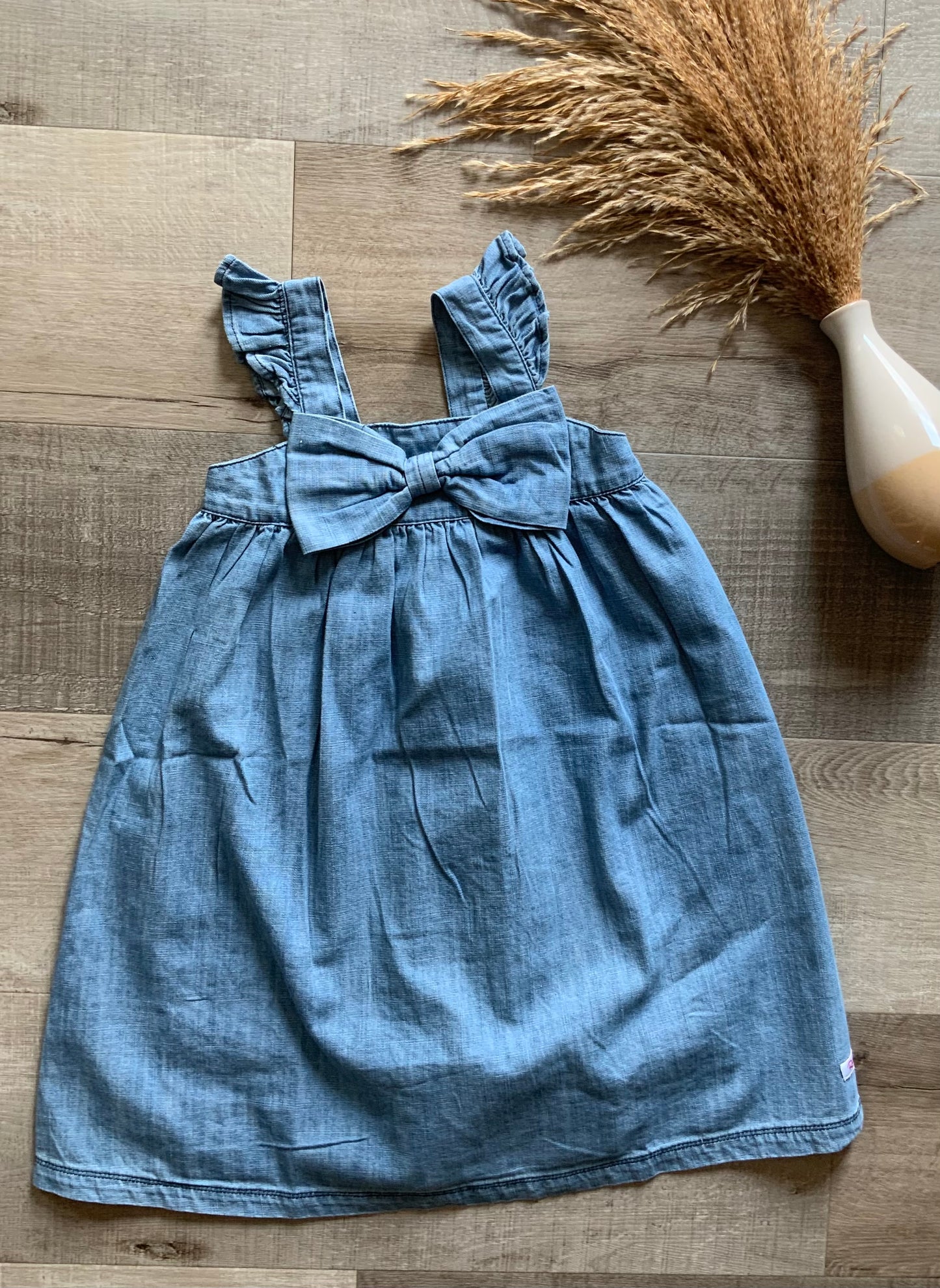 Light Wash Denim Flutter Bow Dress