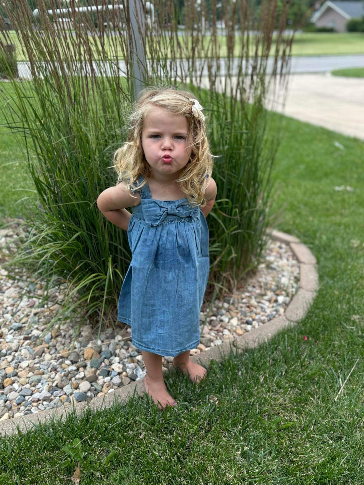 Light Wash Denim Flutter Bow Dress