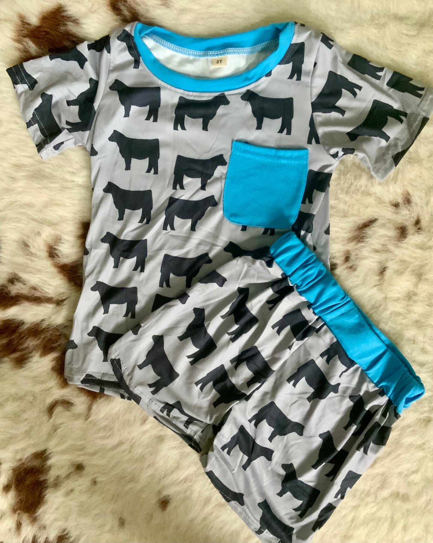 Grey Show Cow Shorts Loungewear-BLUE