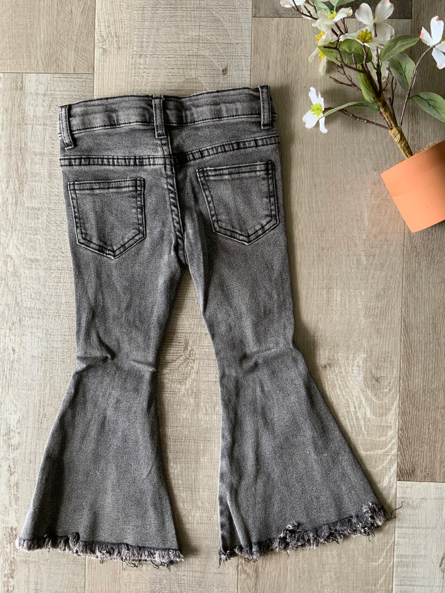 Black Distressed Flare Denim