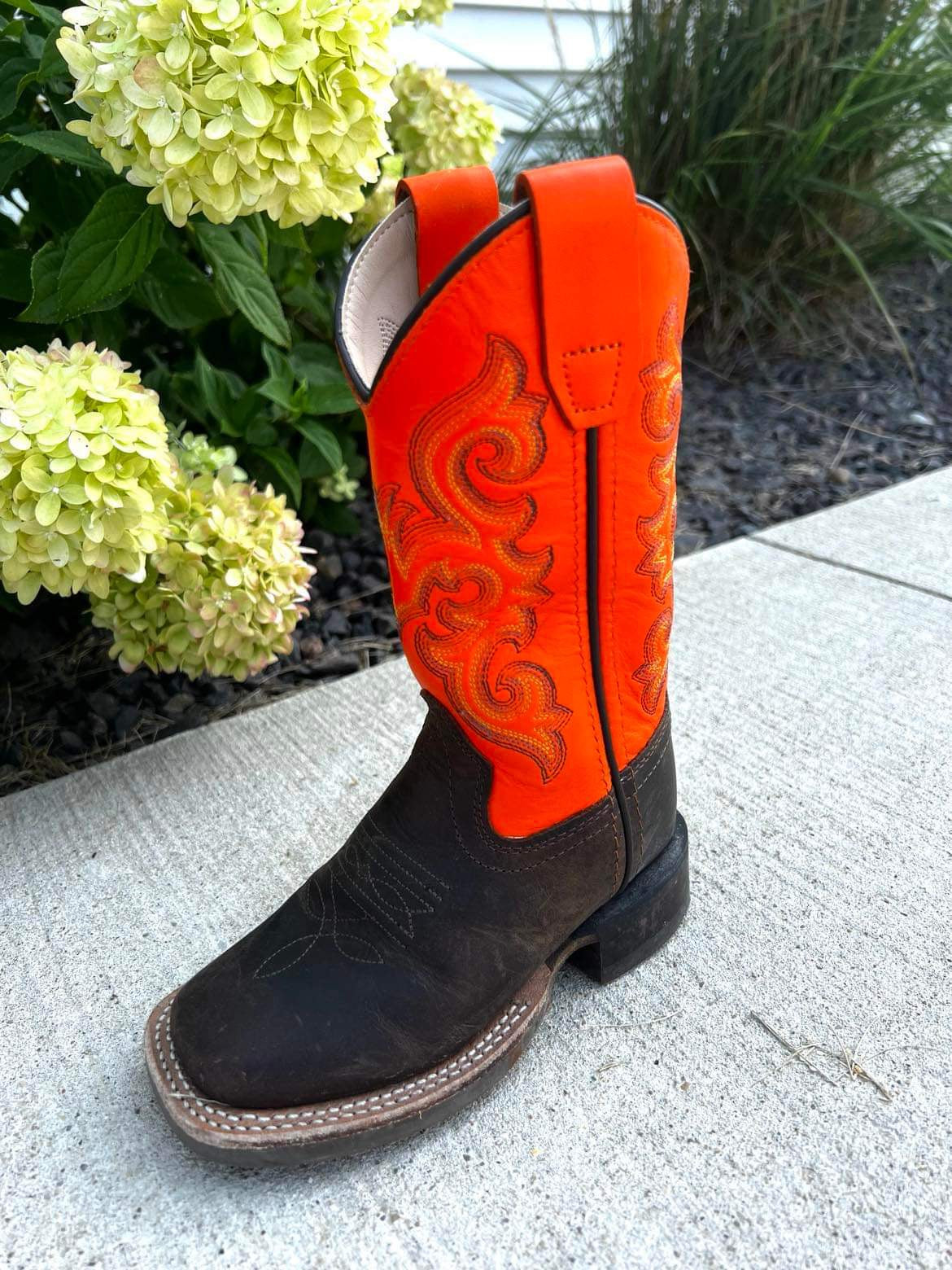 Orange w/ Brown Square Toe Boot