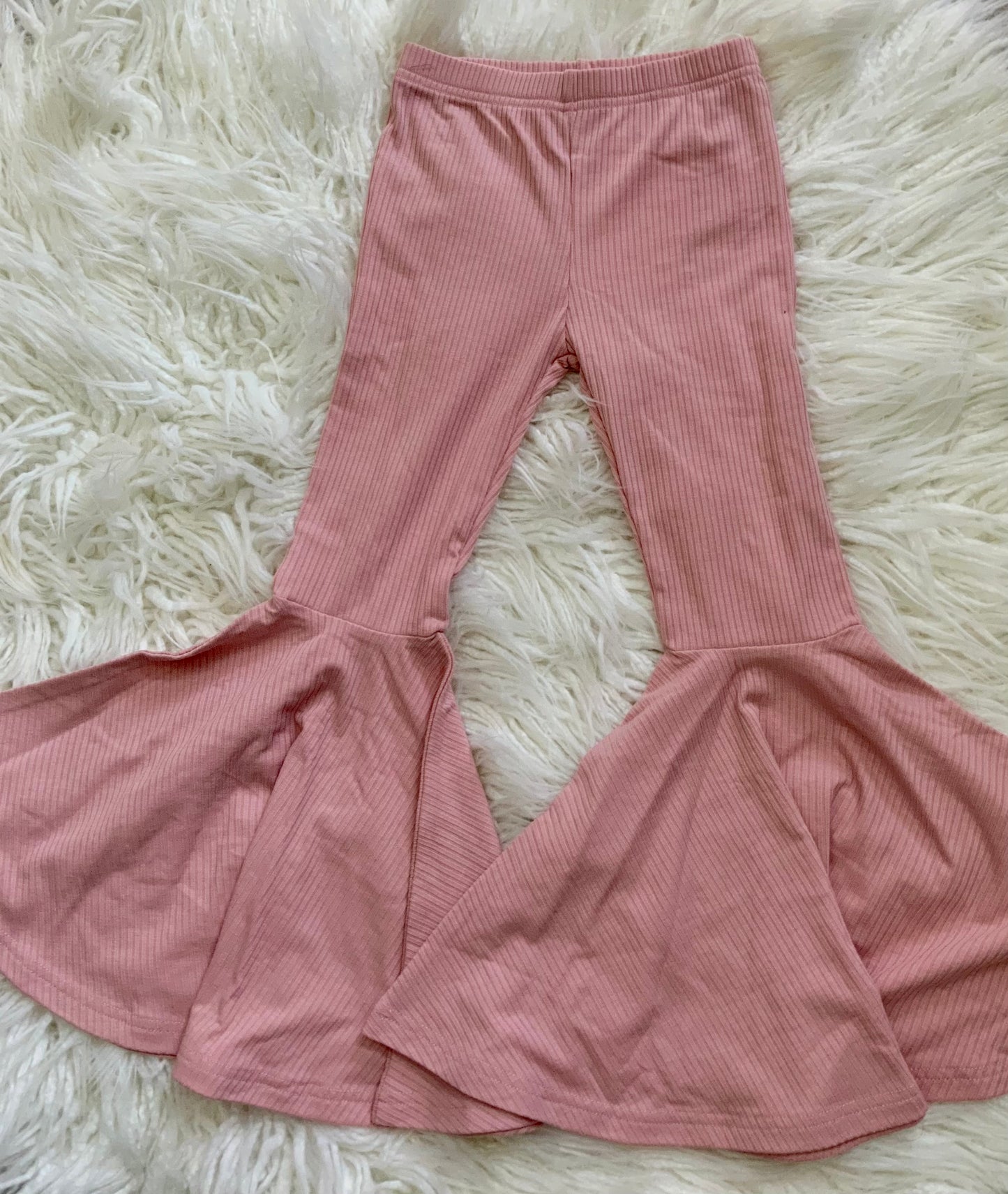 Blush Pink Ribbed Flare Pants