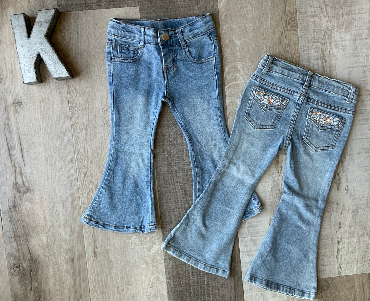 Light Wash Flare Denim w/ Detailed Pocket
