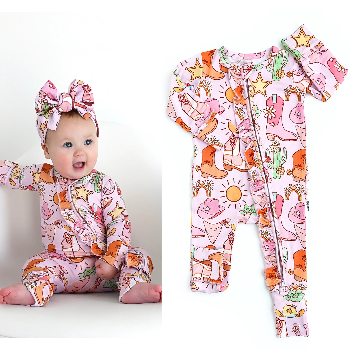 Lainey Pink Western Zip Sleeper