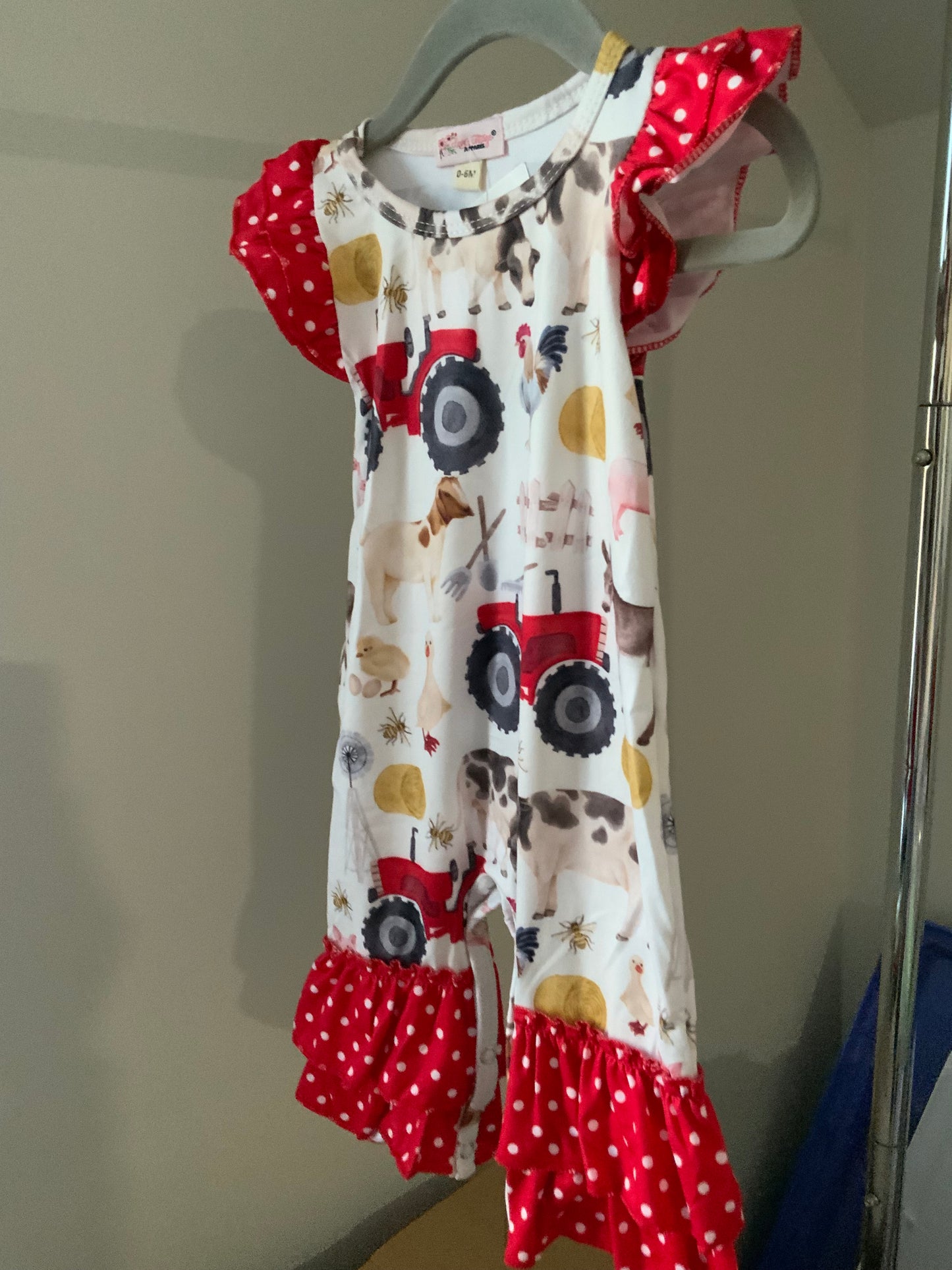 Red Tractor Farm Ruffle Romper
