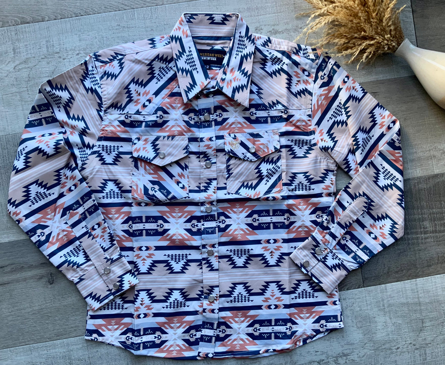 Orange & Blue Aztec Pearl Snap