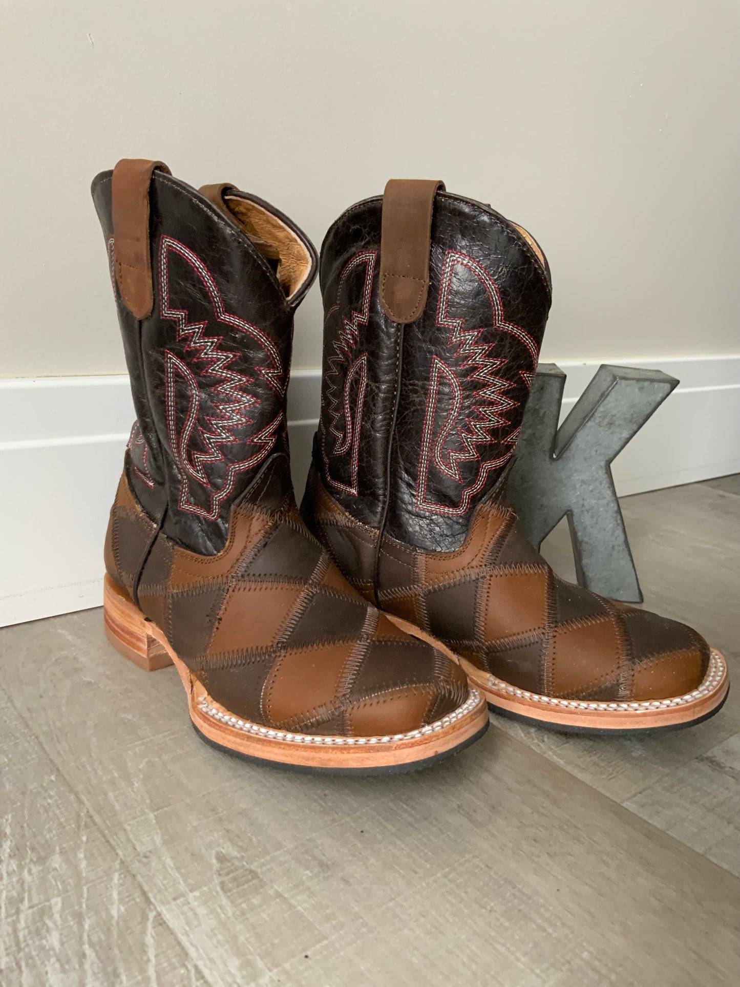 Patchwork Square Toe Boots