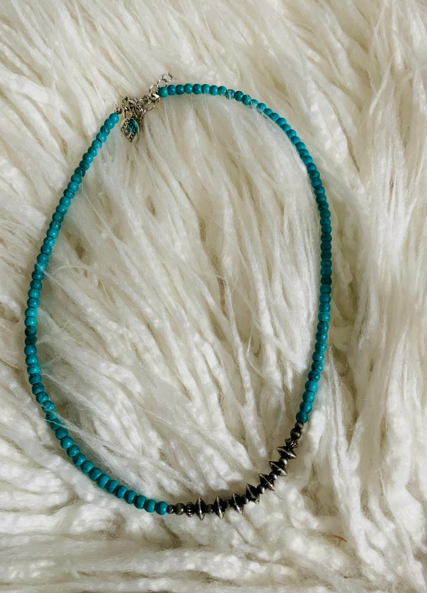 16” Dainty Green Turq Beaded Necklace