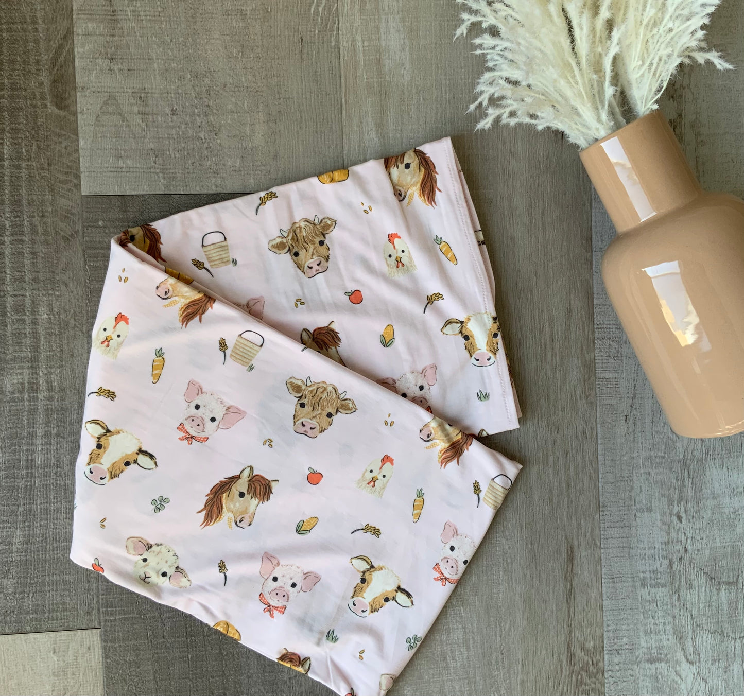 Pink Farm Animals Swaddle