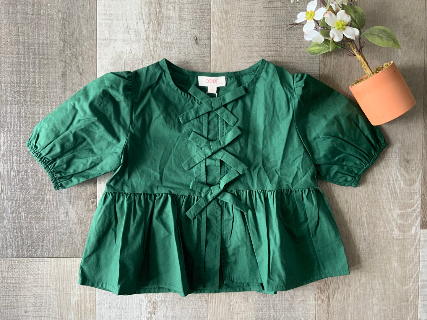Green Poplin Front Tie Peplum Blouse
