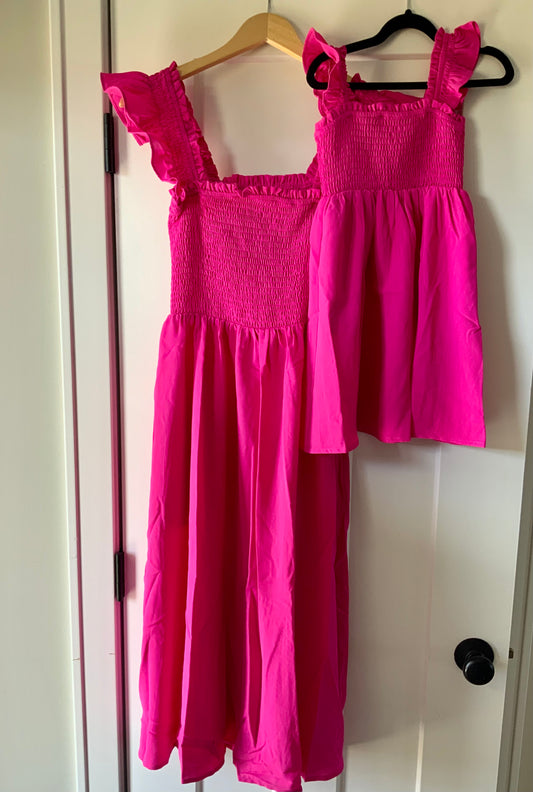Hot Pink Midi Smocking Dress