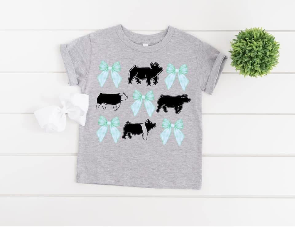 Turquoise Bow Show Pig Tshirt