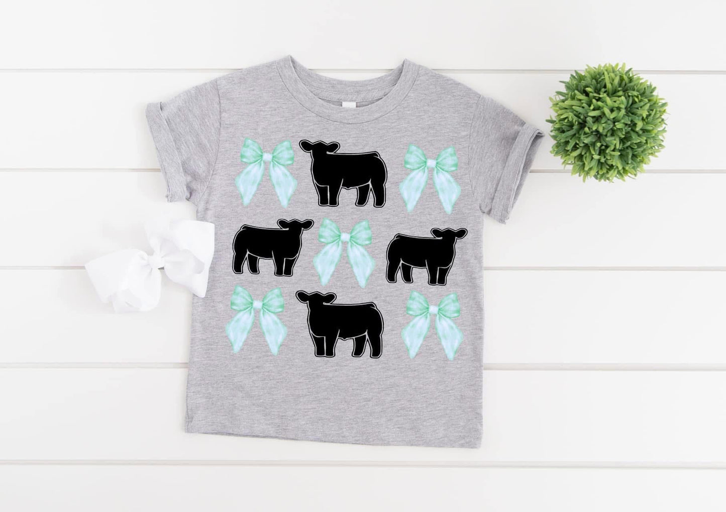 Turquoise Bow Show Cow Tshirt