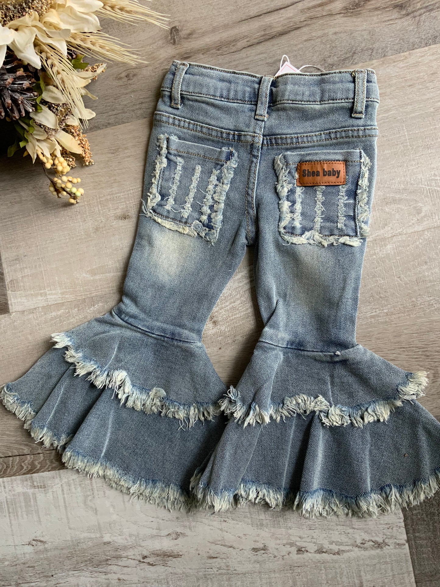 Light Wash Denim Ruffle Bells
