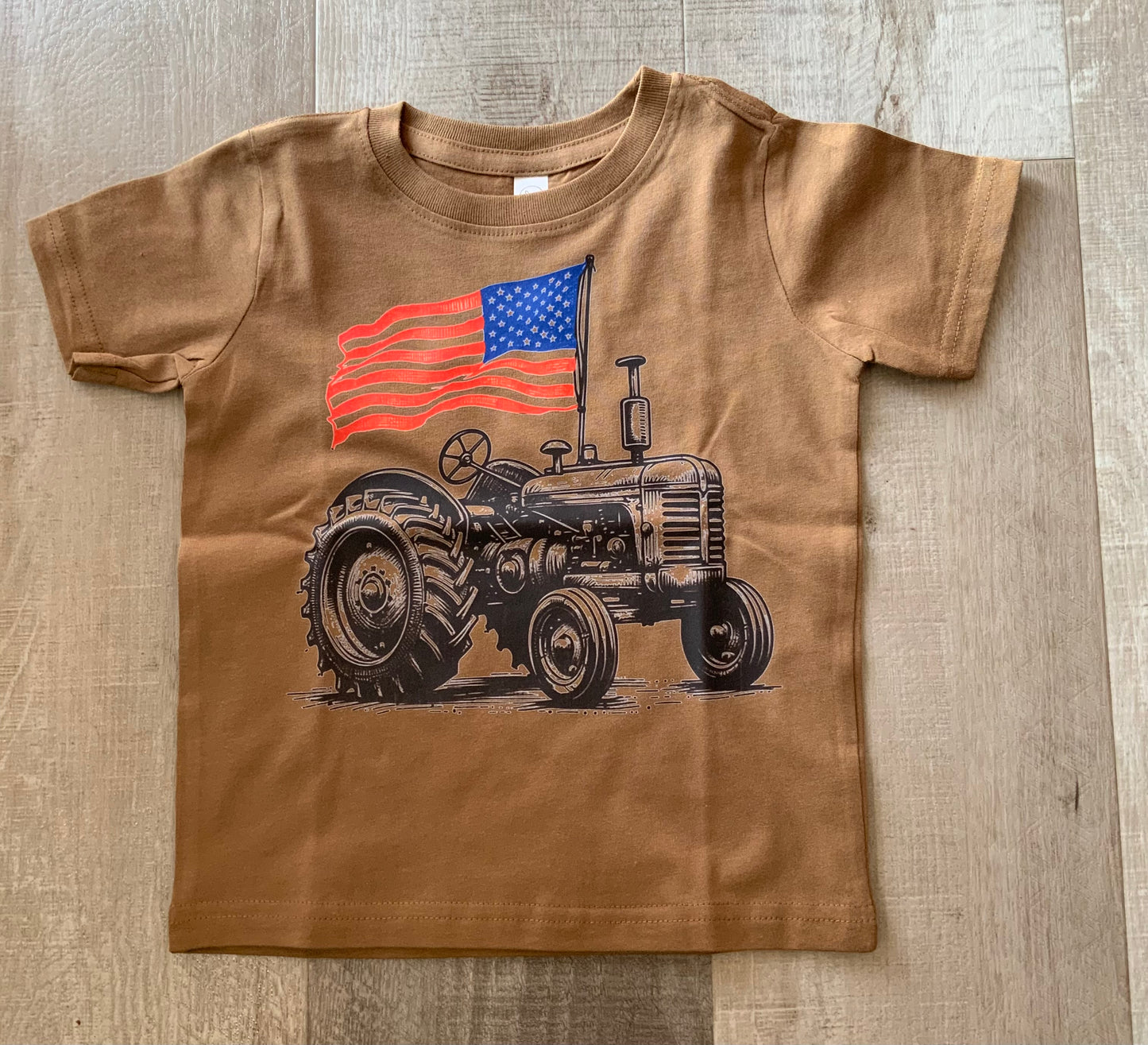 Coyote Brown Antique Tractor Flag Tee