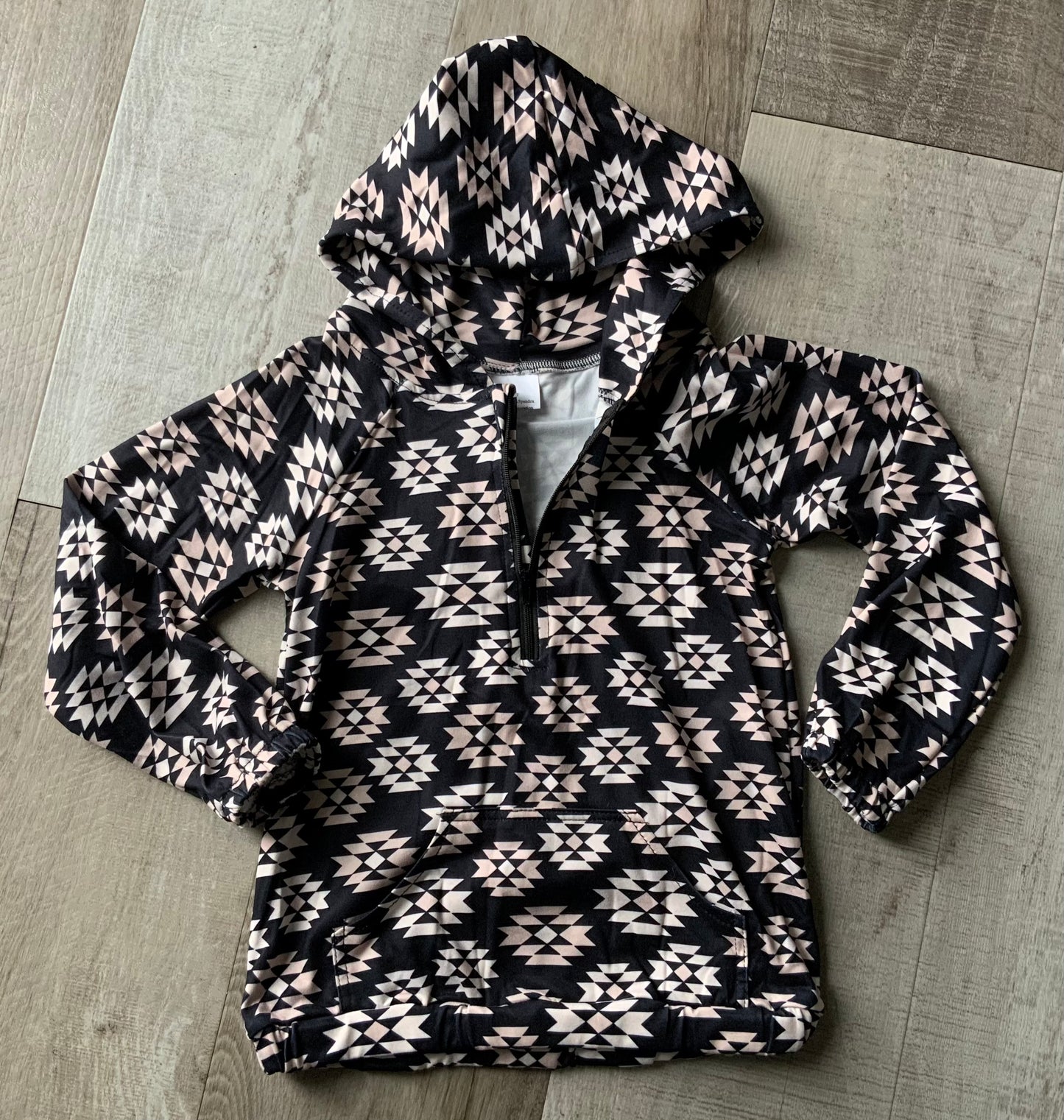 Black Aztec Hooded Pullover