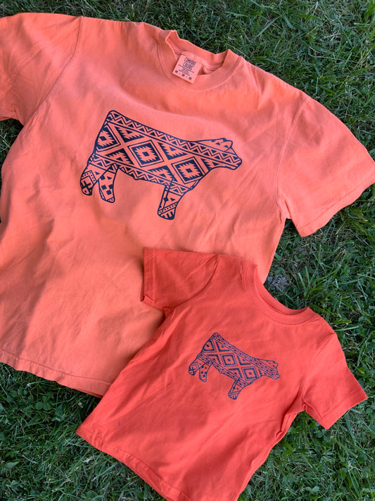 Orange & Blue Aztec Show Cow Tee
