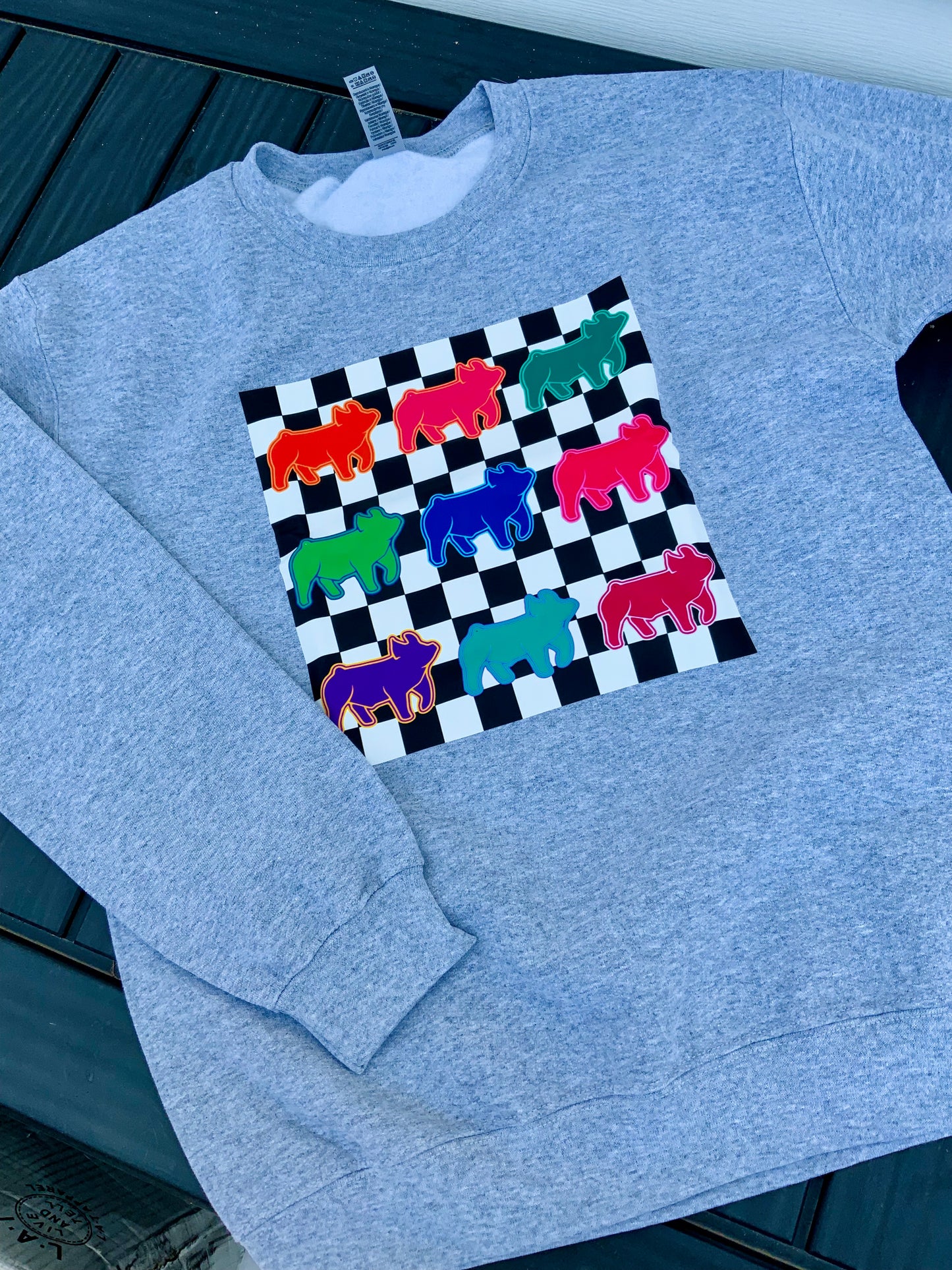 Neon Pig Checkered Sweatshirt