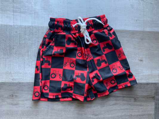 Red Tractor Swim Trunks