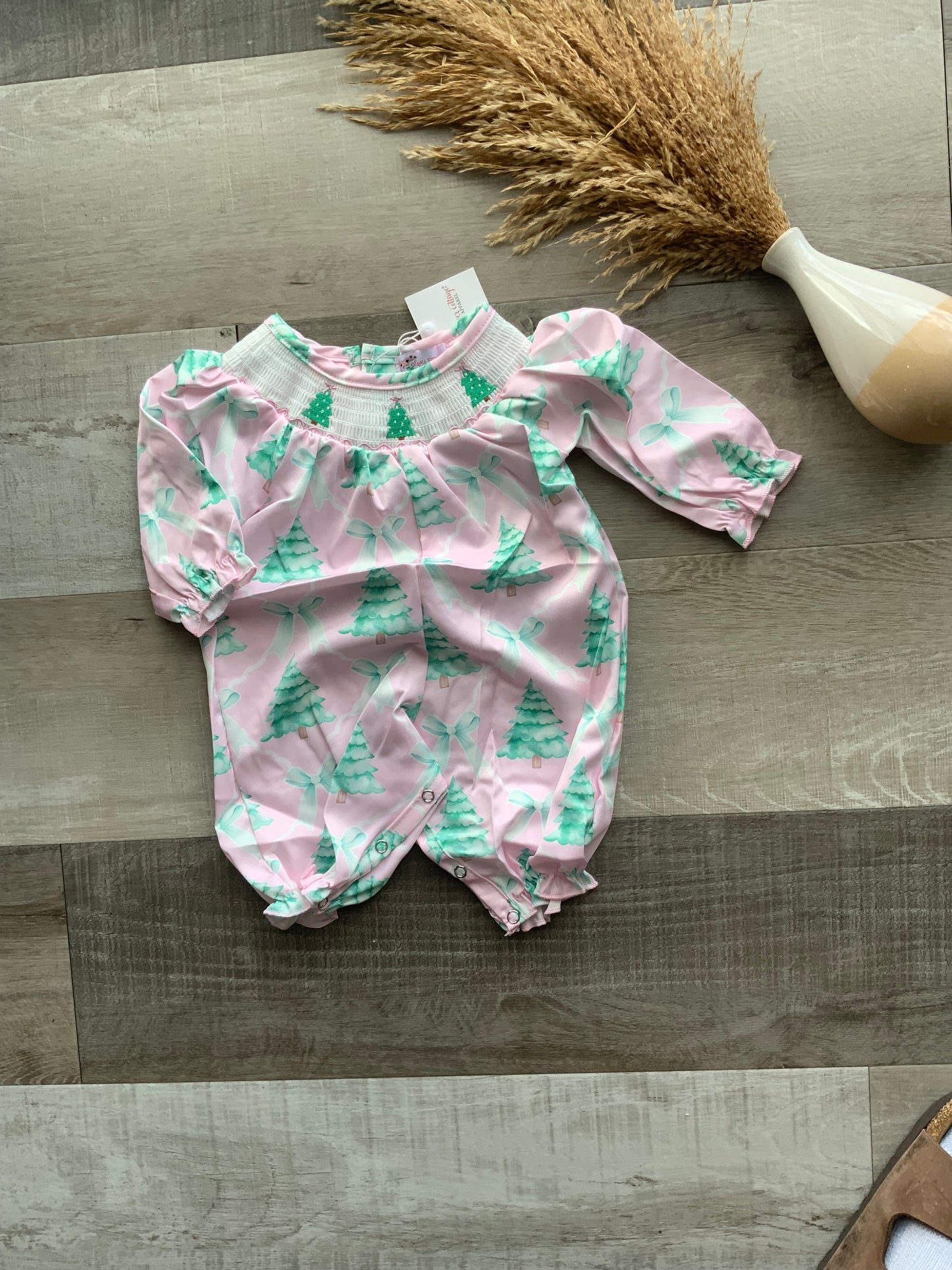 Pink Tree Smocked Romper