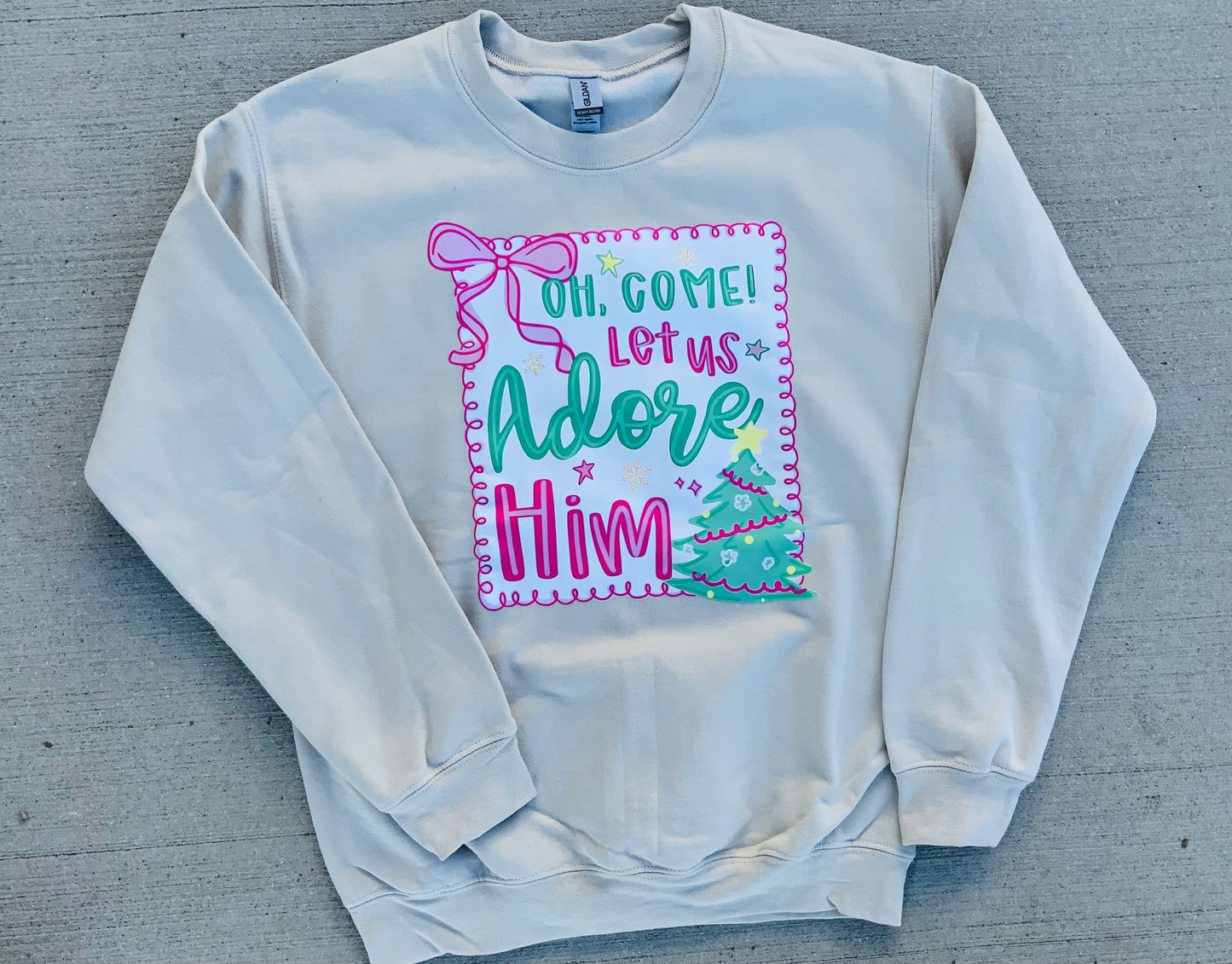 O Come Let Us Adore Him Beige Sweatshirt
