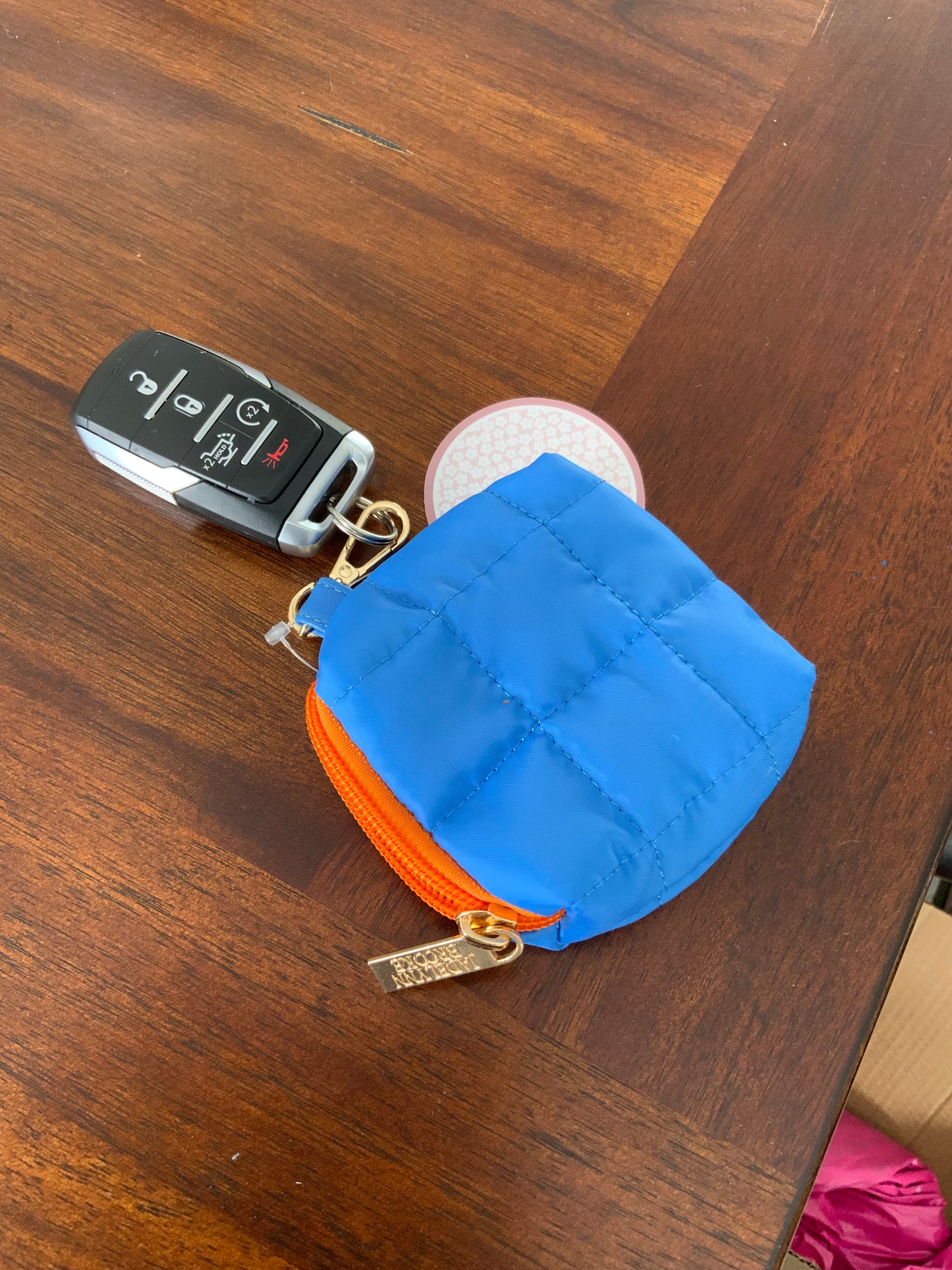 Mini Puffer Case Blue/Orange Keychain