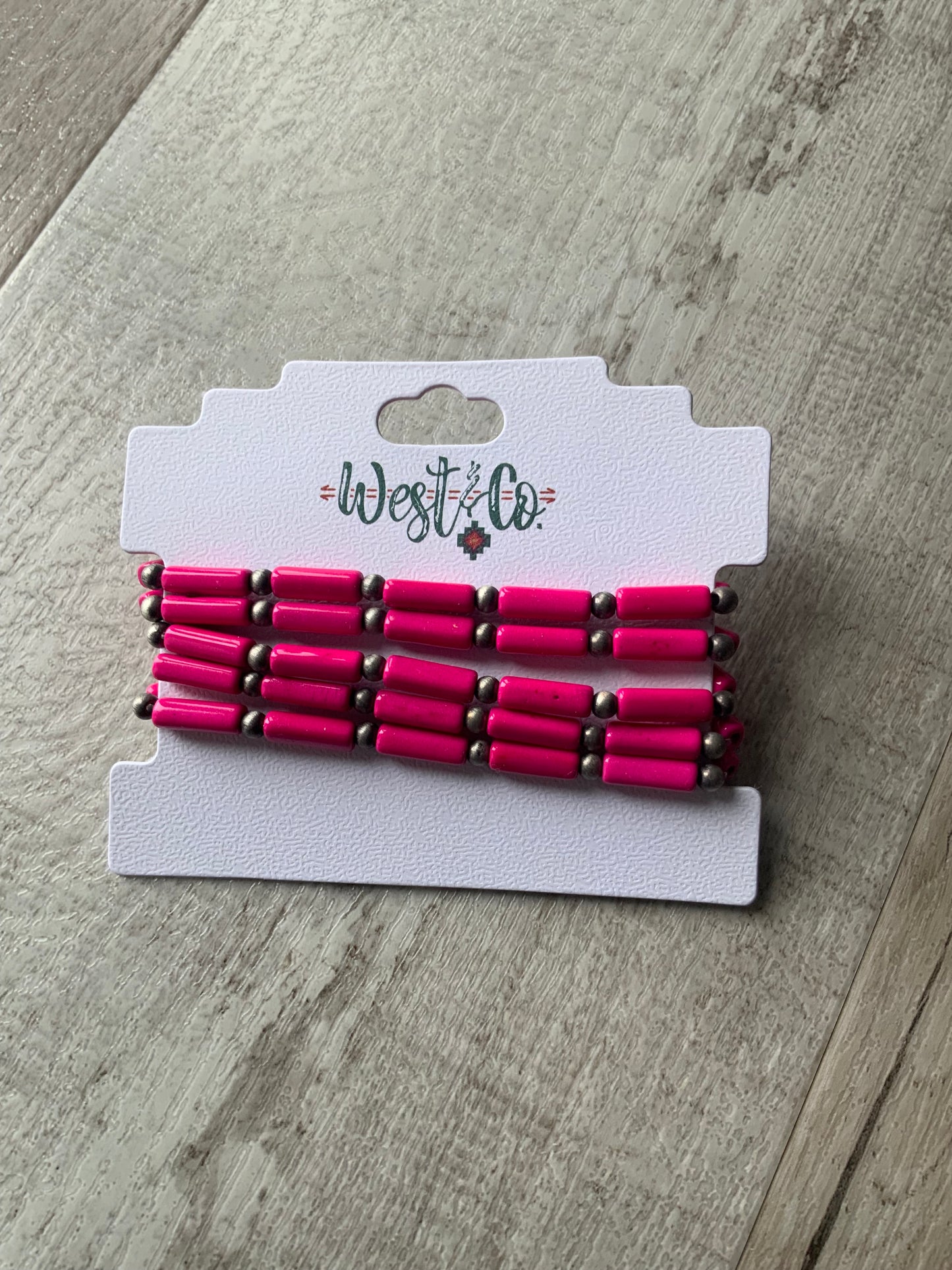 5 Strand Pink Tube Stretch Bracelets