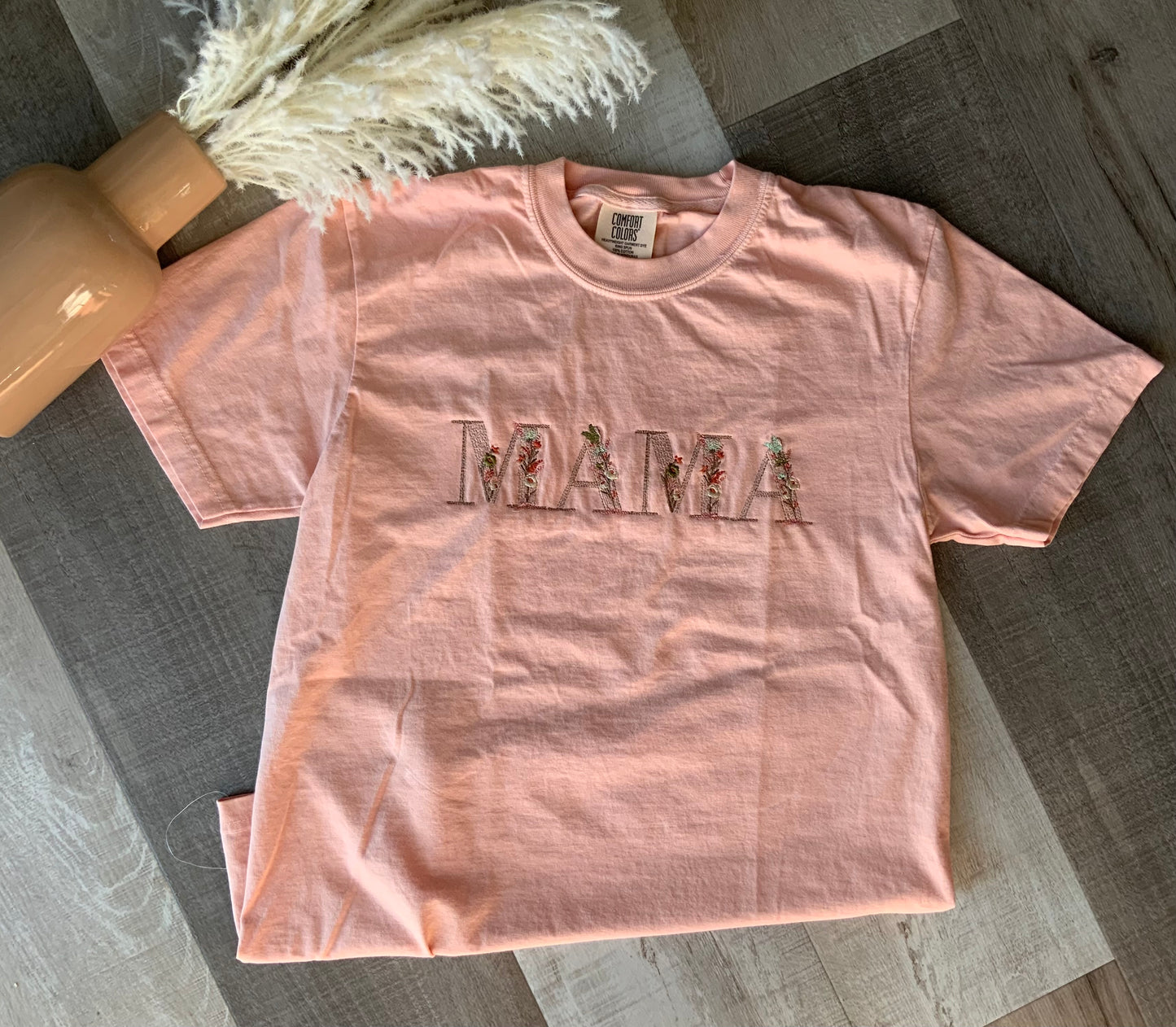 Mama Embroidered Flower Tee
