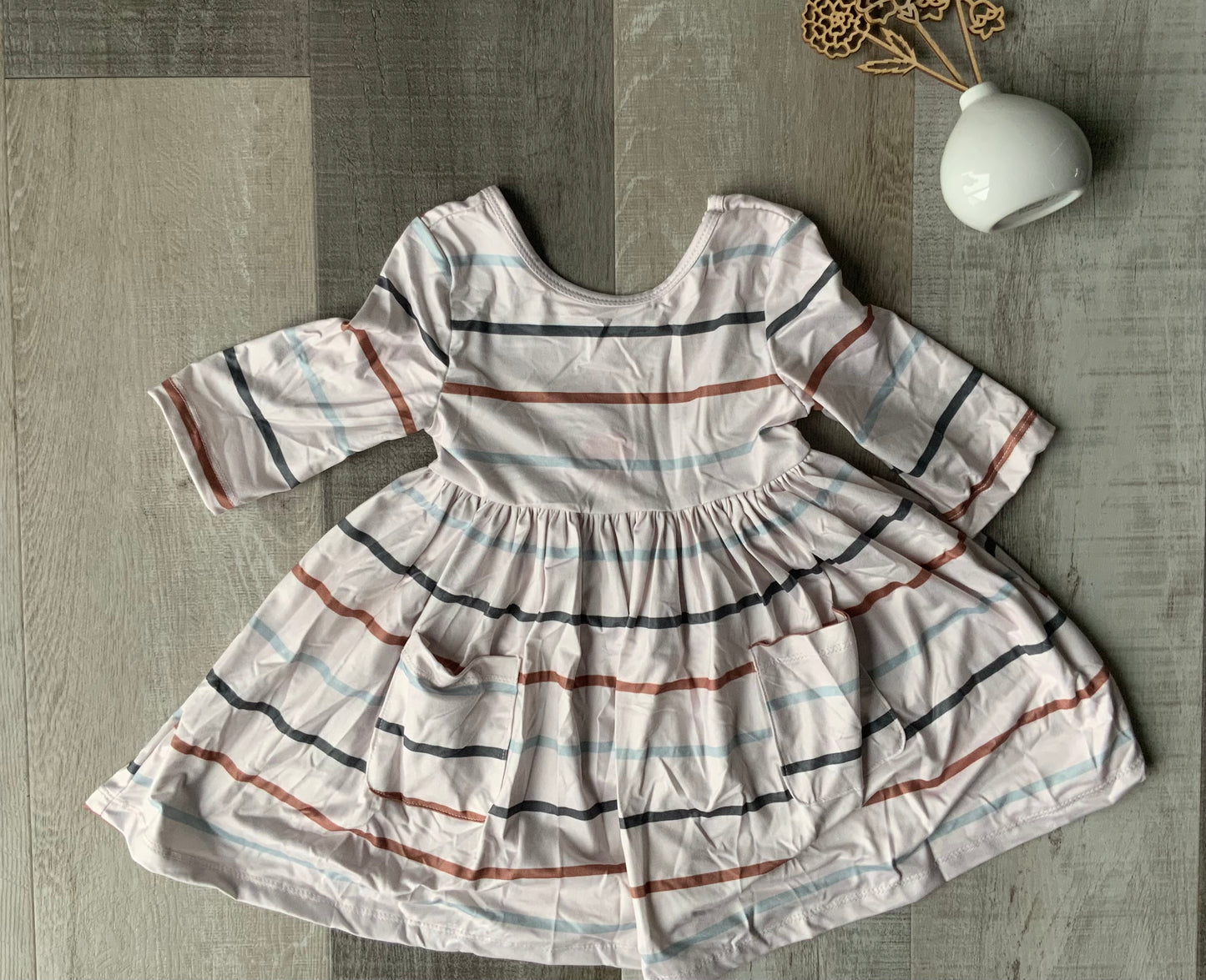Fall Stripes 3/4 Sleeve Twirl Dress