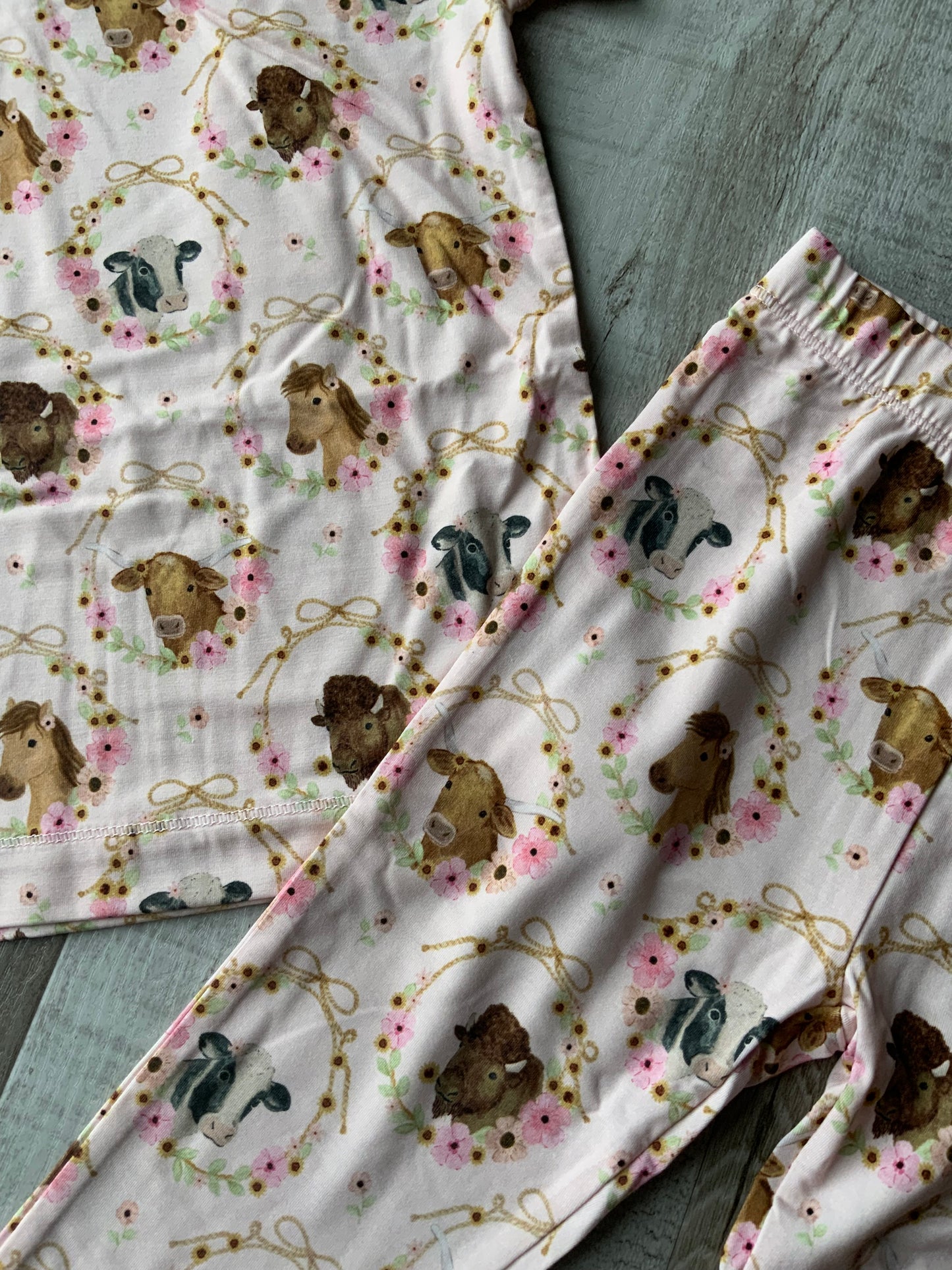 Pink Floral Farm Animals Short Sleeve Pjs