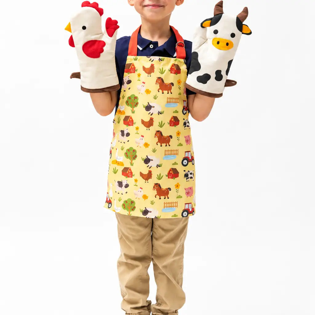 Farm Friends Kids Apron & Oven Mitt Set