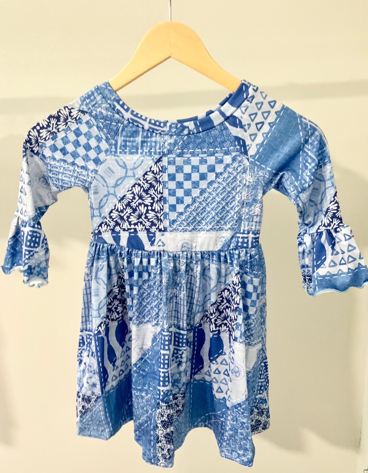 Denim Print Bell Sleeve Dress