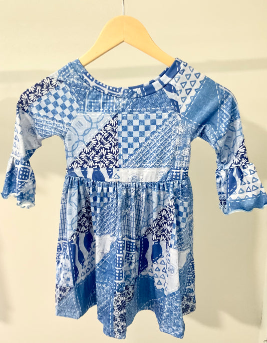 Denim Print Bell Sleeve Dress