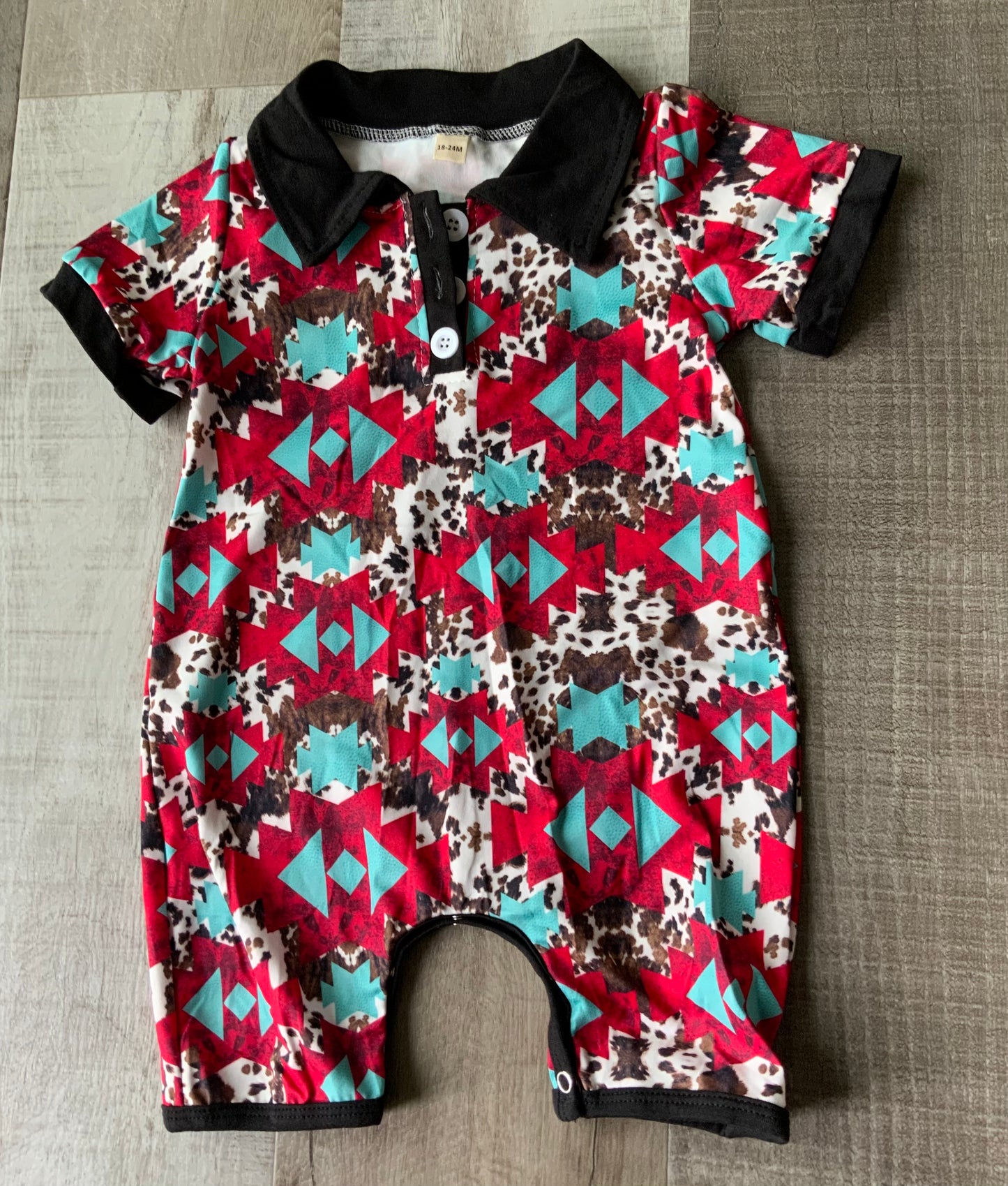 Red & Teal Aztec Collard Romper